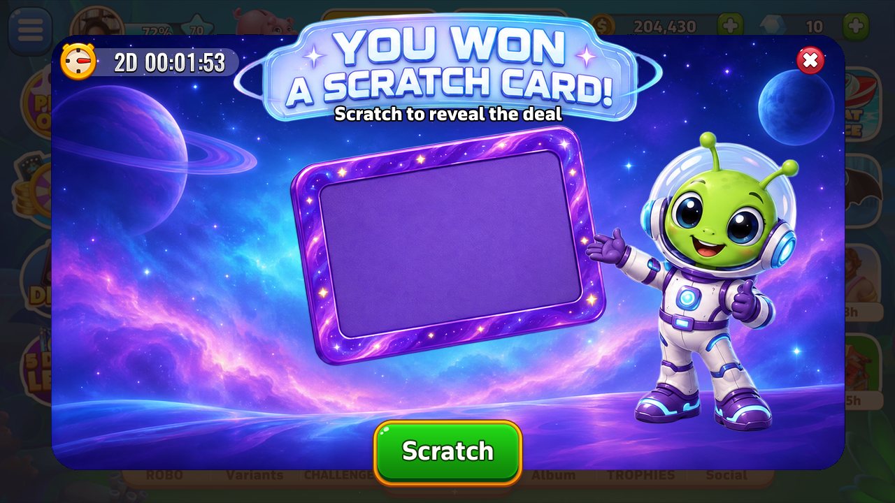 Scratch-card pop-up, space theme